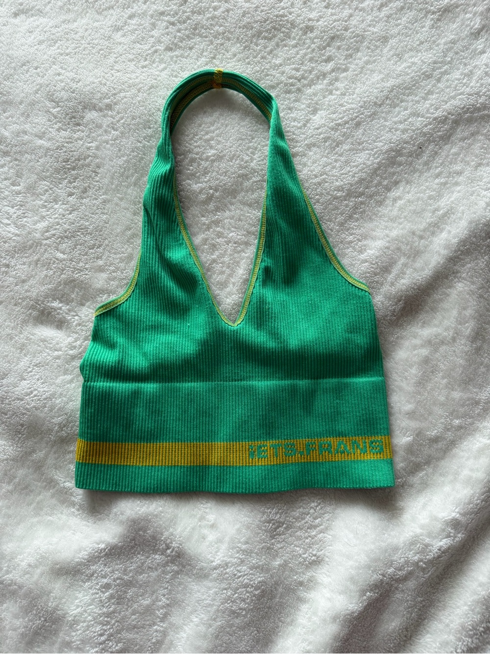 Urban Outfitters Green Ribbed Halter Tank with Yellow Stripe